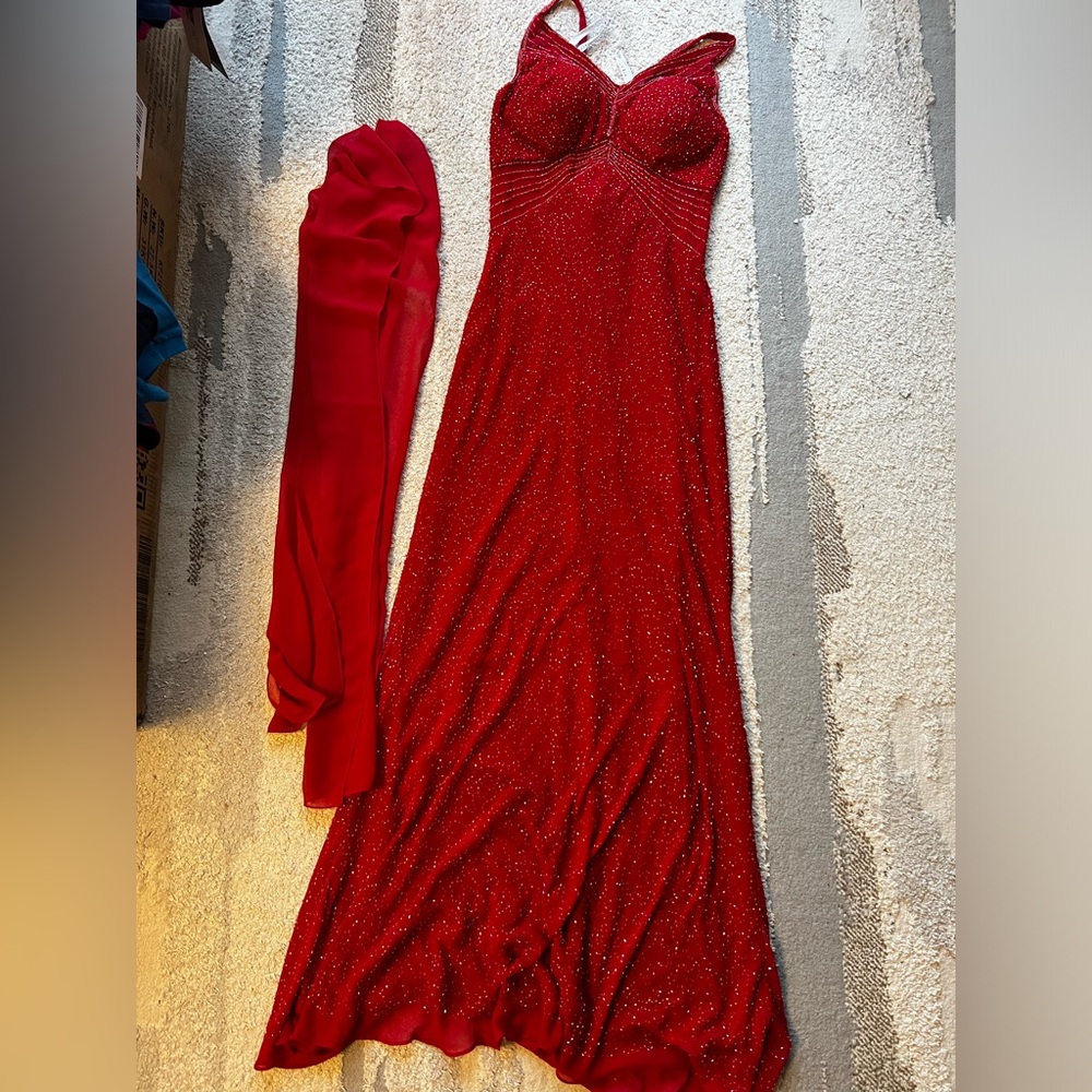 Fiesta red dress beaded with scarf